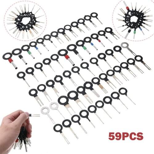 59pcs Stainless Steel Car Auto Terminal Removal Tool Wire Plug Connector Extractor Puller Release Pin Hand-held Disassembly