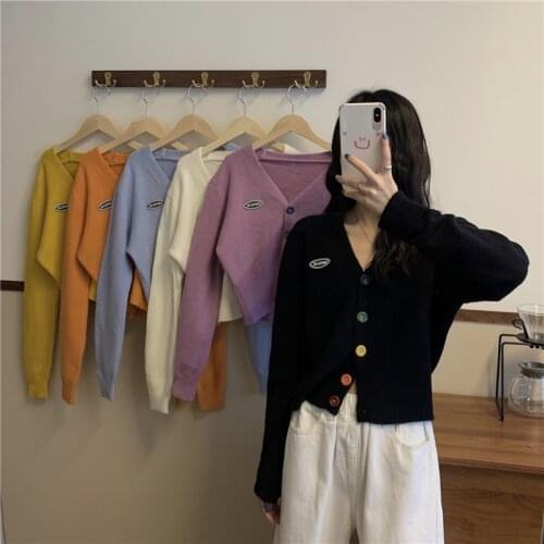 6 colors 2020 korean style V neck knitted sweaters cardigan womens buttons long sleeve tops womens outwear coats (L9133)