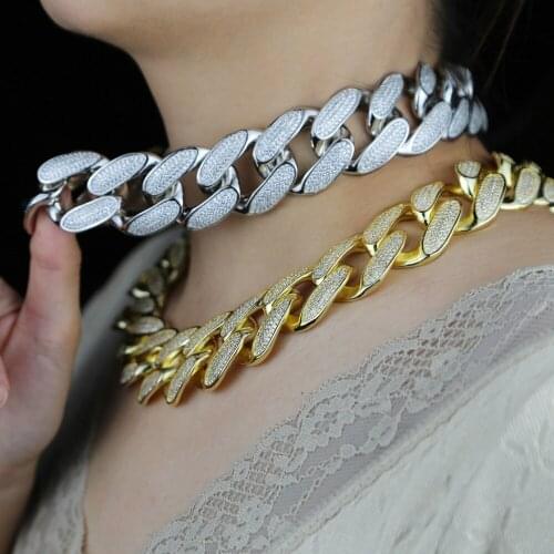 30mm Big Cuban Link Chain Choker Gold Silver Color Iced Out Bling 4 Row Cz Cuban Link Chain Necklace For Women Hiphop Jewelry