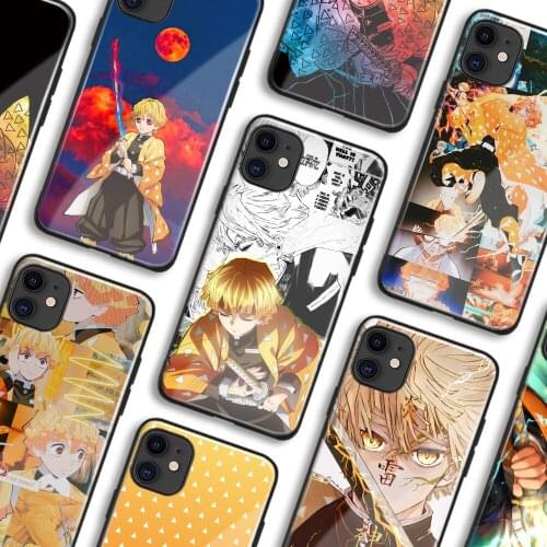 Zenitsu Kimetsu no Yaiba Anime Phone Cases For iPhone 11 12 Mini Pro XS Max 6s X XR 6 7 8 Plus SE Soft TPU Glass Cover Shell