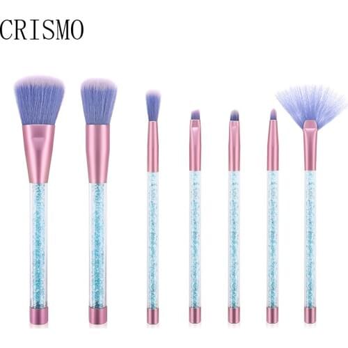CRISMO 7Pcs Glitter Diamond Crystal Handle Makeup Brushes Set Powder Foundation Face Make Up Brush Cosmetic Foundation Brush