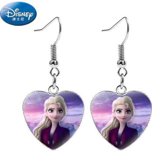 Disney Ice and snow frozen 2 Heart Earrings Round Earrings childrens cartoon Aisha Elsa Princess Anna girl jewel Earrings girl