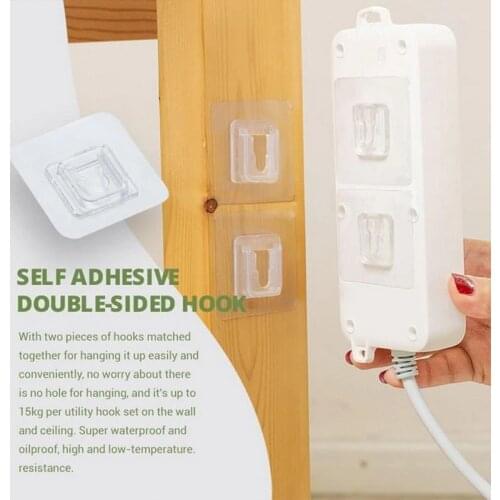 Double-Sided Strong Adhesive Wall Hooks Hanger Desk Socket Hanging Hook Cable Organizer Suction Cup Sucker Wall Storage Holder
