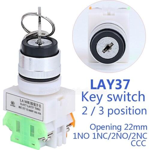 1Pcs LAY37-11Y2 20Y3 Y090 DPST 2 / 3 Position 1NO 1NC / 2NO Rotary Selector Key Lock / Reset Push Button Switch