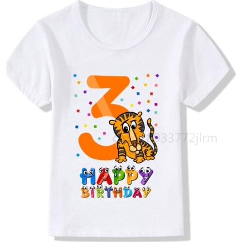 Boys 1-9 Birthday Number Print T Shirt Children Animals Birthday Boy T-shirts Boy&Girl Funny Gift Tshirt Present Family Outfit