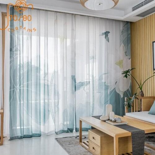 Chinese Landscape Painting Window Screen Chiffon Curtains for Living Room Balcony Translucent Screen Curtain Customization