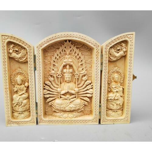 Chinese Wood Carving Thousand Hands Guanyin Buddha Statue