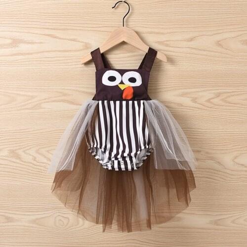 Infant Baby Girls Romper Thanksgiving Turkey Striped Sleeveless Romper Cartoon Striped Print Playsuit Halter Backless Costume