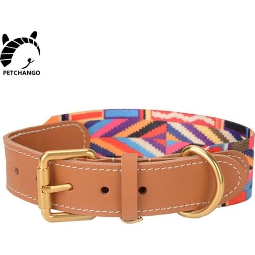 Leather Dog Collar Webbing & Genuine Leather Collar for Dogs Cat Cotton Collar for Small Large Dogs Pet Products Dog Accessories