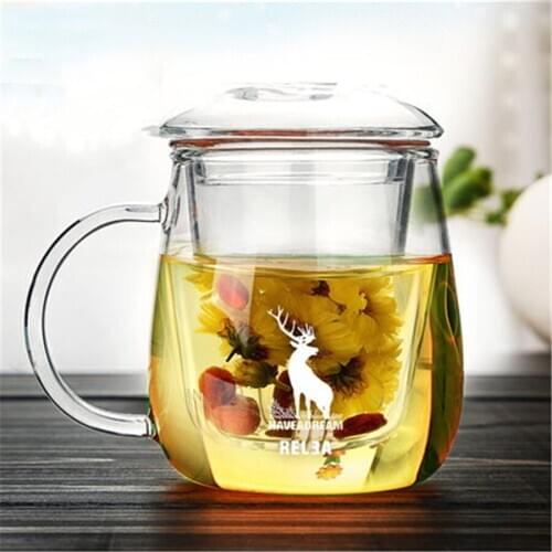 Creative Clear Glass Tea Cups With Lid Infuser My Bottle Jar Juice With Handle Fincan Eco-friendly Glass Mug Cups Round LZI026