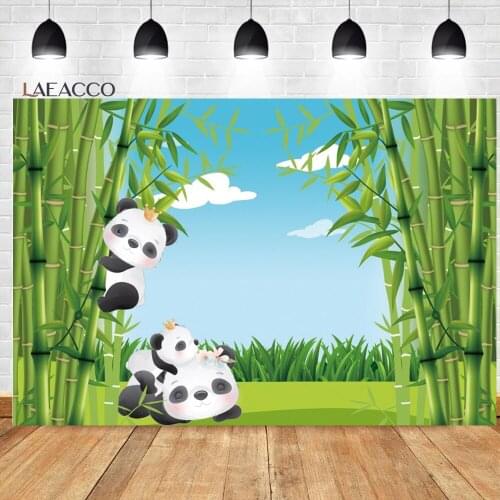Laeacco Bamboo Forest Cute Panda Background For Baby Shower Kids Birthday Party Decor Portrait Customized Photography Backdrops