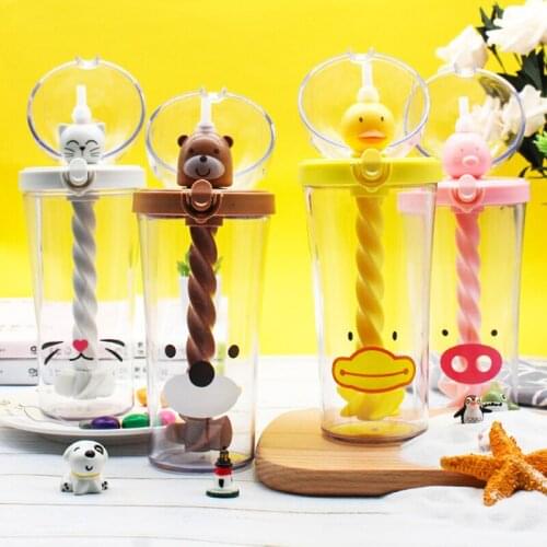 Cute Mixing Cup Portable Plastic Bottle With Straw Sippy Cup Drinker For Home Outdoor XH8Z