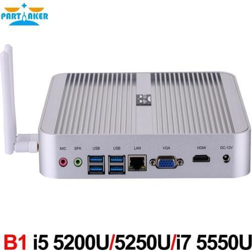Fanless Barebone Mini PC Win 10 3 Years Warranty Nuc Computer Core i5 4200U i5 5200U i7 5550U 4K HTPC TV Box DHL Free Shipping