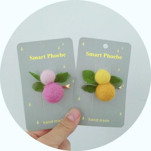 Boutique 20pcs Fashion Cute Felt Pom Pom Hairpins Solid Fairy Cartoon Cherry Hair Clips Princess Headwear Hair Accessories