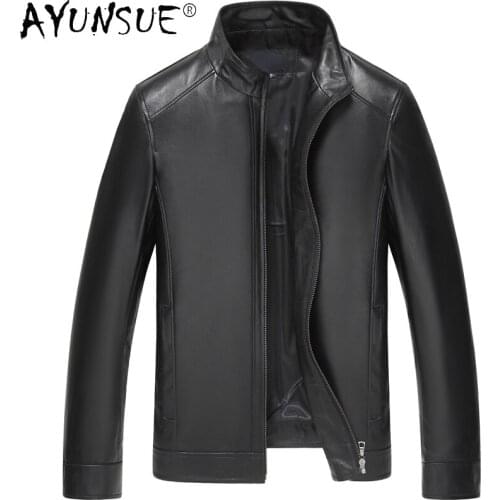 AYUNSUE Autumn 100% Genuine Sheepskin Leather Jacket Male Biker Jackets for Men Spring Black Thin Mens Clothing Jaquetas Gmm23