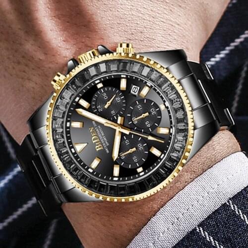 New Hot Sale Automatic Date Men Watches Top Bezel Diamonds Luxury Black Quartz Watch Full Stainless Steel Chronograph AAA Clocks