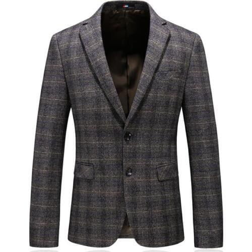 2019 Thick Masculine Blazer Casual Mens Good Quality Blazers Plaid Stripe Quality Suit Jacket Blazers Vetement Homme