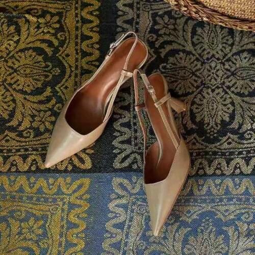 2021 New Elegant High Heels Slippers Sexy Pointed Toes Mules Women Fashion Autumn Shoes For Women Pearl Slip-On Sandals Ladies