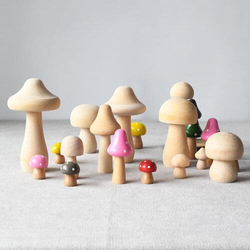 Creative DIY painted wood wooden small mushroom set childrens toys home car ornaments sulptures home decor child birthday gift