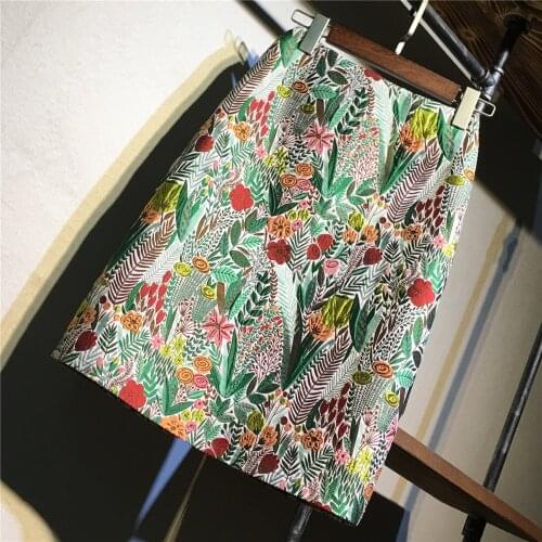 Cakucool New Spring 2020 Small Florals Emboridery Midi Skirt Green A line Prairie Chic Elegant Empire Slim Skirts