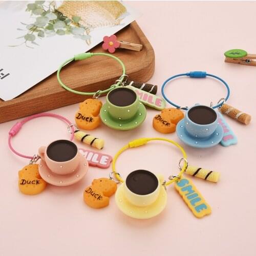 New Fashion Steel Wire Coffee Cup Keychain Resin Cute Cup Charm Car Key Chains Creative Women Men Bag Keyring Accessories