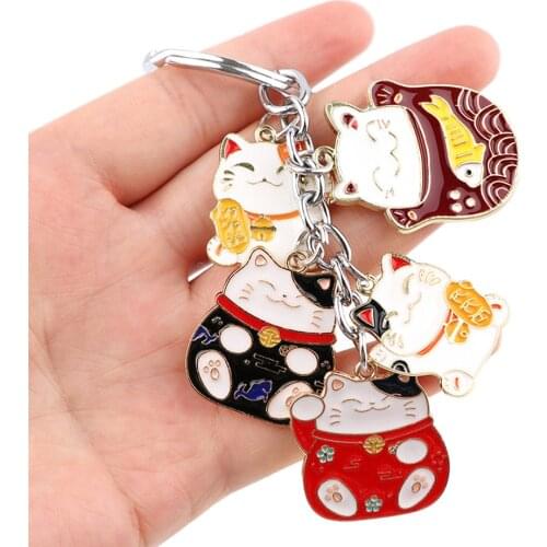 PF559 Dongmanli Cartoon Japanese lucky Cat Pendant Cute Keychains Key Chain Keys Ring Key Holder Charm Jewelry Gifts