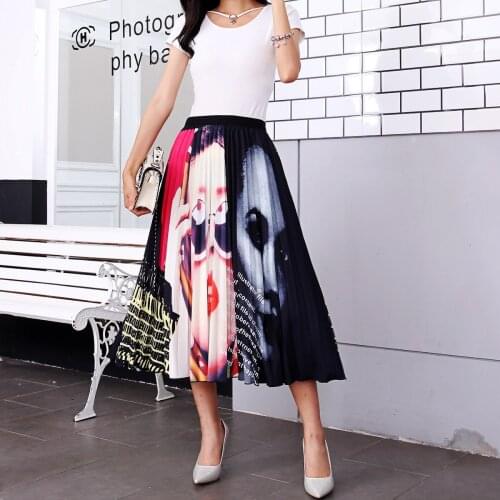 Pleated Skirt Women Summer 2020 New Print girl Pattern Empire Elastic Women Skirt Big Swing Party Holiday high waist skirt