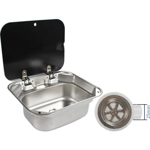 TOPWELL Boat RV Caravan Stainless Steel Hand Wash Basin Sink with Tempered Glass Lid