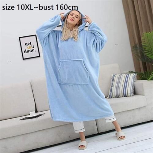 Size 10XL Bust 150cm Winter Blankets Hoodies Pocket Long Coat Thick Warm Women Home Wear Coat Soft Comfortable Blankets Outwear