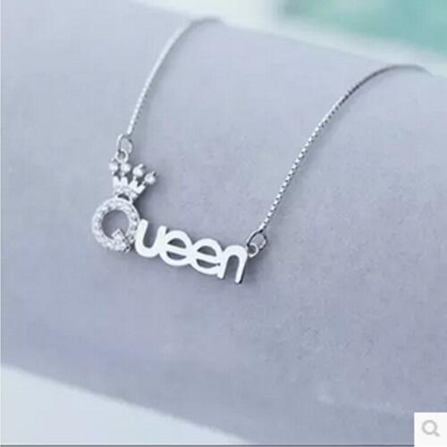 Daisies Queen New Fashion Simple Letter Pendant Real 925 Sterling Silver Necklaces For Women Charm Gift Statement Jewelry