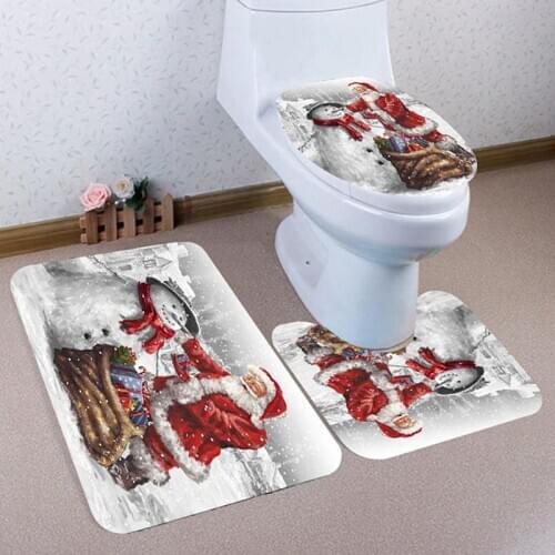 Christmas Toilet Seat & Cover Santa Claus Bathroom Mat Xmas Decor Toilet Seat Cover Decoration For Home Decor 3pcs/set