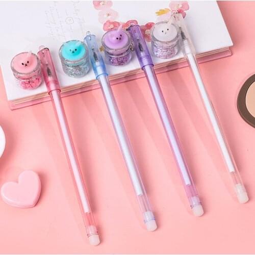 20pcs Cute Creative Quicksand Sequin Pendant Neutral Pen In Girls Heart Cute Rabbit Pendant Pen Student Signature Pen Water Pen