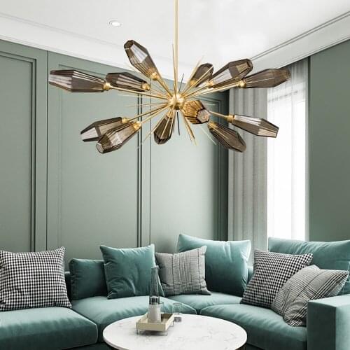 Modern Chandelier In The Living Nordic Decor Style Room Smoky Gray Glass Branch Led Lamp