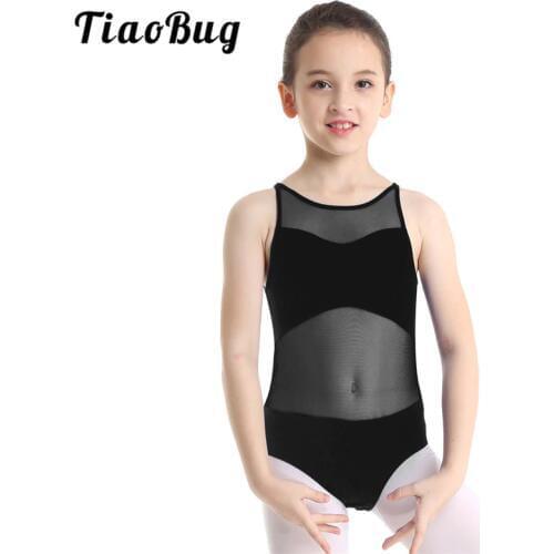 TiaoBug Kids Sleeveless Mesh Splice Girls Ballet Dance Leotard Gymnastics Leotard Professional Ballerina Party Sports Bodysuit