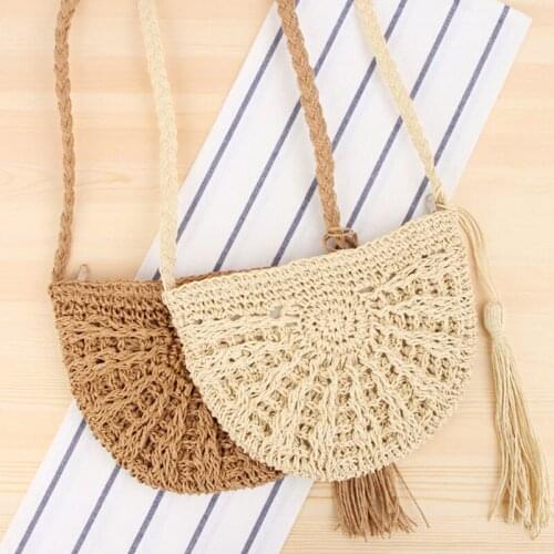 YoReAi Rattan Woven Round Women Straw Bag Handbag Knit Summer Beach Bags Woman Shoulder Messenger Pack Tassel Khaki Beige Packs