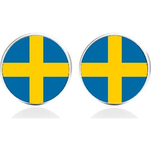 Fashion Mens Cufflinks Coppper Sweden Flag Cufflinks For Gentlemen Steel Stamping Cuff Links Gold Black Men Jewelry