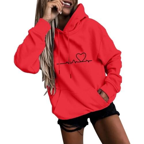 Hoodies Womens Fashion Casual Fun Heart Print Hooded Sweatshirt Loose Sports Tops Pullover Sweatshirt Sudaderas Con Capucha
