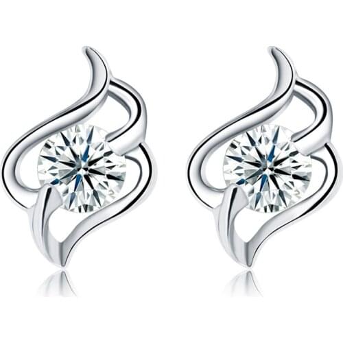 ZEMIOR Geometric Flame 925 Sterling Silver Stud Earrings For Women 5A Clear Cubic Zirconia Party Earring Fine Jewelry Recommend