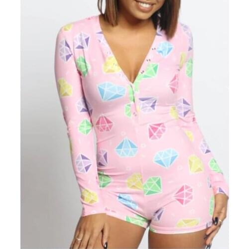 Womens Lady Sexy Romper Bodycon Casual Jumpsuit Romper Long Sleeve Shorts Leotard Home Wear Tracksuit Playsuit Pajama Homewear