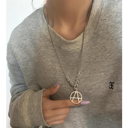 925 Sterling Silver Retro Letter A Hollow Out Pendant Necklace For Women Couple Trend Sweater Chain Jewelry Party Gifts SAN300