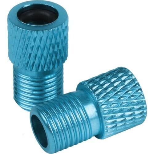 2pcs Presta to Schrader Aluminium Bike Valve Adaptor Adapter Converter with o-ring Seal Blue