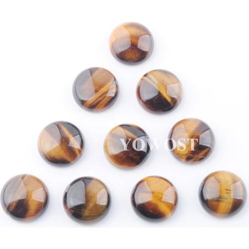 20pcs Stone Cabochon CAB No Hole 14mm Natural Tigers Eye Round Flat Back fit Stud Earrings Accessories Jewelry Making QU3267