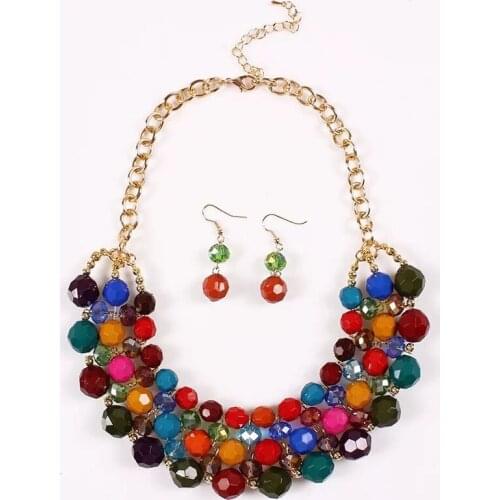 2018 JNG YANG Bohemian style jewelry set colored round necklace earrings ladies gifts wholesale