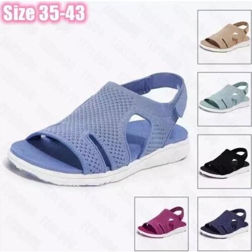 Women Shoes Summer 2021 Fish Flying Velcro Women Casual Sandals Comfort Flat Sneaker Sandals Womens Size 43 Zapatillas Muje