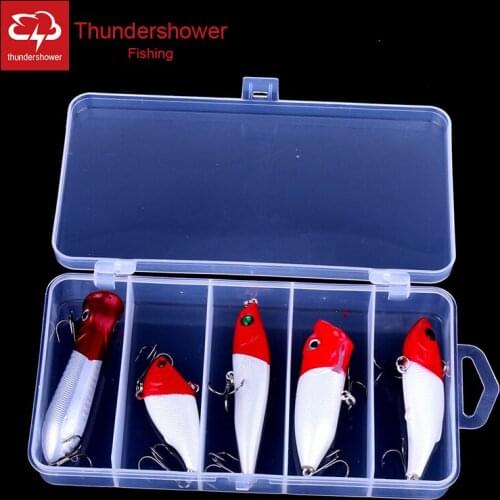 5pcs Mix Fishing Lures 2 Popper 1 pencial 2 VIB Wobblers Crankbait Hard Lure Lifelike Bait Artificial Fishing Tackle(Z017)