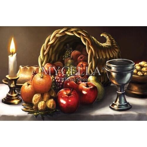 5D DIY Diamond Painting Fruit Cross Stitch Apple Grapes &Candlelight Needlework Full Round Rhinestone Mosaic Diamond Embroidery