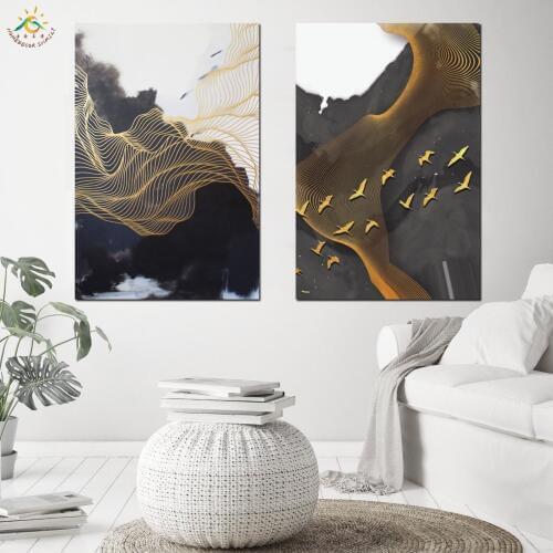 Abstract Gold Line Art Wall Art Canvas Painting Nordic Posters And Prints Pop Art Wall Pictures Scroll Painting for Living Room