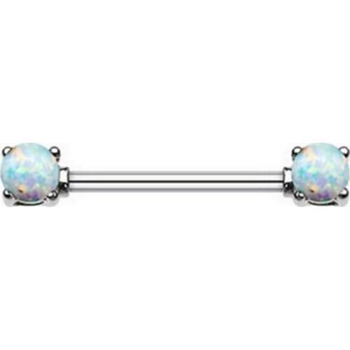 Free Shipping 10pcs Body Jewelry Piercing White Opalite Nipple Barbells Nipple Bar 14G~1.6mmx14mmx6mm