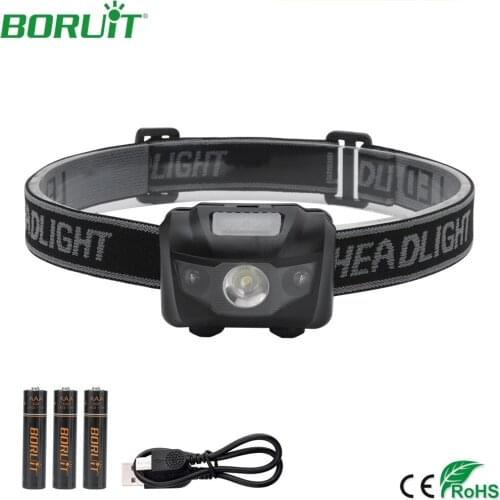 BORUiT Mini Headlights 400LM Ultra Bright LED Headlamp USB Rechargeable Portable Lighting for Camping Hunting