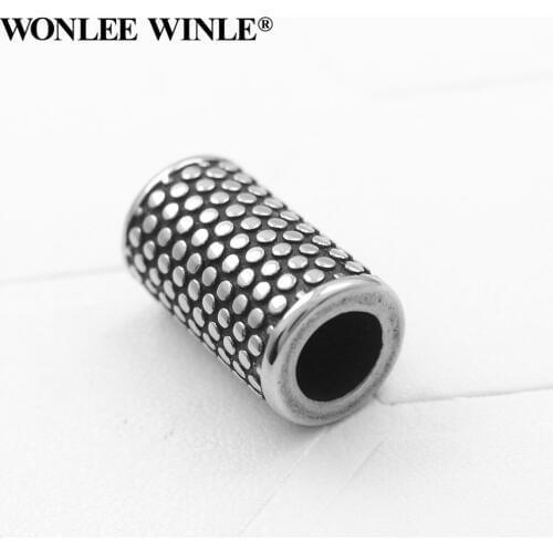 Wonlee Winle 316L Stainless Steel 6mm Hole Vintage Cylinder Charms Beads For Bracelet Jewelry Making DIY Men&Women